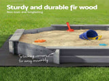 Keezi Kids Sandpit Wooden Round Sand Pit with Cover Bench Seat Beach Toys 182cm Grey SAND-OCTA-177-GR