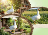 Goose-Shaped Outdoor Garden Ornament, Courtyard Decoration Sculptures with Replaceable Cowboy Hats V1192-AZ-W-24289