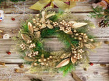 Classic Christmas Wreath Golden Leaves and Berries V1142-PB601099696095364