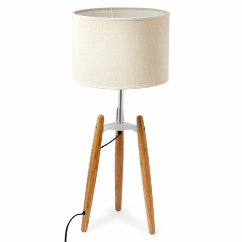 73cm Bamboo Tripod Table Lamp Light Modern Vintage w Beige Linen Shade V563-75134