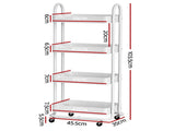 Artiss Storage Trolley Kitchen Cart 4 Tiers White STR-B-4T-100-WH