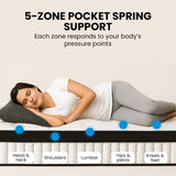 KINGSTON SLUMBER Luxury 34cm King Single Mattress, Medium Firm, Euro Top, 5-Zone Pocket Spring Foam V219-BEDMATKSMD2A