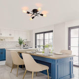 Industrial Semi Flush Mount Chandelier, Black V178-39661