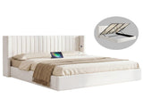 Artiss King Bed Frame with Gaslift Storage USB Type-C Charging Ports Velvet Upholstery White BFRAME-G-RITA-K-WH-ABC