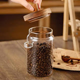 600ml Storage Container with Wooden Lid and Spoon Airtight Moisture-Proof Food Keeper for V1258-DP02-BOL-471