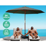 Instahut 3m Outdoor Umbrella w/Base Pole Umbrellas Garden Sun Stand Deck Charcoal UMB-POLE-3-H-CO-BASE