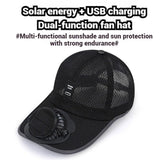 Solar Rechargeable Peaked Cap with Built-in Fan for Outdoor, Heat Relief, USB & Solar Powered Fan V1366-AZ2-W-10773