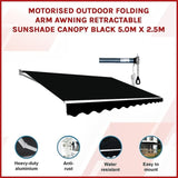Motorised Outdoor Folding Arm Awning Retractable Sunshade Canopy Black 5.0m x 2.5m V63-842901