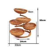 Hand-Woven Fruit Basket Multi-Layer Snack Tray Imitation Rattan Storage Kitchen - Stripe - Size L V1347-122-27739-STR-L