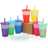 7 Packs Reusable Plastic Tumbler Bulk, 16oz Color Changing Tumblers with Lids and Straws, Cold Drink V1192-AZ-W-17609