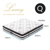KINGSTON SLUMBER Luxury 34cm Queen Mattress, Medium Firm, Euro Top, 5-Zone Pocket Spring Foam V219-BEDMATKSMD4A