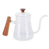 Coffee Kettle Pour Over High Borosilicate Glass Heat Resistant Round Wood Insulated Handle Gooseneck V1294-YM0714-3118210220112
