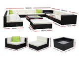Gardeon 13-Piece Outdoor Sofa Set Wicker Couch Lounge Setting Cover FF-SOFA-BK-13PC-ABDEE