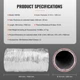 Dryer Vent Hose, 152.4MM Insulated Flexible Duct 7.62M Long with 2 Duct Clamps, Heavy-Duty Three V952-NTJYGD625FT020G41V0