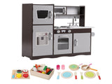 Keezi Kids Play Kitchen Pretend Toy Kitchen With Wooden Play Food Set PLAY-WOOD-MODERN-3IN1