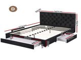 Artiss Double Bed Frame Storage Charging Station Upholstered 3 Drawers USB Type-C BFRAME-G-LUNA-D-BK-ABC