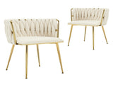 Set of 2 Velvet Upholstered Woven Dining Chairs with Golden Metal Legs, Beige V1127-AU-DC01-BGE