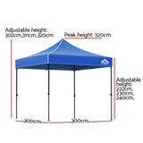 Instahut Gazebo Pop Up 3x3m w/Base Podx4 Marquee Folding Outdoor Wedding Camping Tent Shade Canopy GAZEBO-T-3X3-F-BU-BASE
