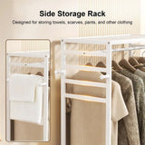 XXL Bamboo Clothes Rail Coat Rack with Wheels, Wooden Open Wardrobe Garment Organizer with Hanging V767-X8JJZ-W