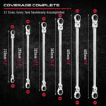 SEDY 6Pcs Extra Long Flex-Head Ratchet Spanner Set Double Box End Spanner 8-19mm V465-81057