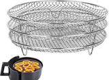 3pcs Air Fryer Basket Rack Stainless Steel Compartment, silver V1237-ZY-506-0414