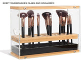 31 Holes Acrylic Bamboo Brush Holder Organiser Beauty Cosmetic Display Stand with Leather Drawer V178-13624