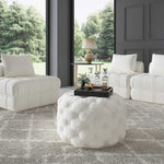 Bouclé White Ottoman-Round V264-OTM-802V-WHE