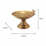 Pressed Metal Footed Bowl w Leaves Birds 32cm V637-19718BWL