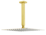 Brushed Gold Square 12" Rainfall Shower Head 30cm Ceiling Dropper Extension Arm Set V1233-A502300GKSS112G