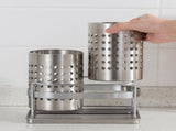 Stainless Steel Double-Tube Cutlery Basket With Storage Rack for Household Kitchen-Silver V1161-109395