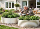Green Fingers Round Metal Raised Garden Bed 90x45cm Planter Box White GARDEN-AG-ROU-9045-WH