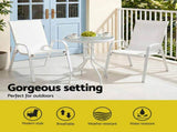 Gardeon 3PC Outdoor Bistro Set Table and Chairs Stackable Patio Furniture White FF-B-STA-AL80-WH