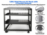 Alston 12U Open Frame Server Rack Hifi Device Rack with Vented Shelves Heavy Duty 4-Post AV/IT V985-12UOPENCABINET