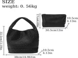 Woven Tote Bag for Women Soft Leather Handbag with Pocket V1263-JX-3500