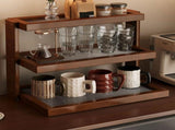 3-Tier Bamboo & Acrylic Desktop Storage Rack, Wooden Tea Set & Coffee Mug Display Shelf for Kitchen, V1366-AZ2-W-12701