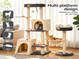 i.Pet Cat Tree Tower 133cm Rotatable L-Shape Design Scratching Post Furniture Scratcher House Grey & PET-CAT-ROT-M133-GRBE