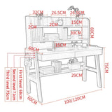 Ave Solid Wood Study Desk with Shelf and Drawers/Bookcase/Rubberwood/White V1057-DM6285-120CM