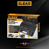 ELEAD 50Pcs 3/8'' Drive Impact Socket Set Deep Socket Metric Ratchet Adapter V465-70062
