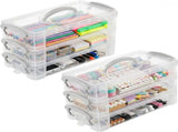2 Pack 3 Tier Clear Plastic Storage Box with Lid and Handles, Portable Craft Organizer Container for V1237-ZY00B0CG6CJZJJ