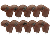 Brown Golf Iron Head Covers Set of 10 - Waterproof PU Leather Club Protectors with Embroidered V888-ELOSUNG23726