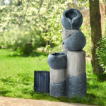 Gardeon Solar Water Feature Cascading Fountain 3-Tier Pot LED Lights 76CM Grey FOUNT-POT-3LVL-GR