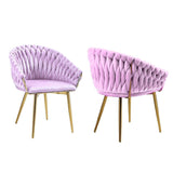 SERENIT Pink Modern Velvet Dining Chairs, Upholstered Living Room Chair with Woven Back and Golden V255-SE-GP1801-DC-PINK