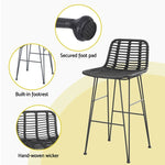 Gardeon 2 Piece Outdoor Bar Stools Wicker Dining Rattan Chair Black ODF-BA-TW-RATTAN-BK-X2