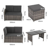 Ella 8-Seater Modular Outdoor Garden Lounge and Dining Set with Table and Stools in Dark Grey Weave V264-OTF-526S-DGR