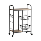 CARLA HOME Kitchen Trolley Cart with Wire Baskets - Brown - Rustic - Steel - Kitchen Rolling Cart V178-36443