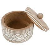 Round Carved White Trinket Box w/ Lid 17x14cm V637-90300BOX