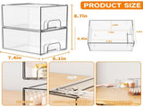 2-Pack Stackable PET Clear Makeup Organizer Drawers - Multi-Purpose Desktop Storage Case for V888-ELOSUNG18469