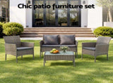 Gardeon 4-Piece Outdoor Sofa Set with Two Pillows Rattan Furniture Grey ODF-C-PATIO-17007-GR