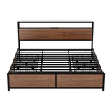 Artiss Metal Bed Frame King Size with 2-Tier Storage Headboard Metal Platform with 4 Storage Drawers MBED-C-SKY-K-BK-ABC