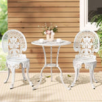 Gardeon 3PC Patio Furniture Outdoor Bistro Set Dining Chairs Aluminium White GB-CALU-3PC-XG1802-WH